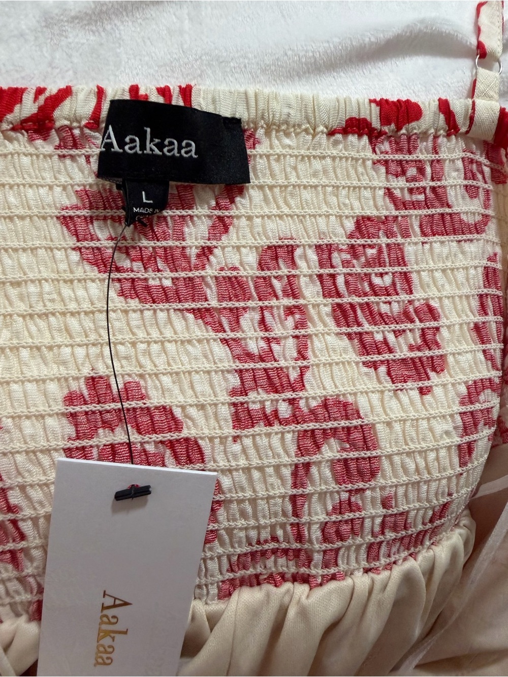 Aakaa Red Floral Shirred Cream Maxi Dress - Picture 4 of 5
